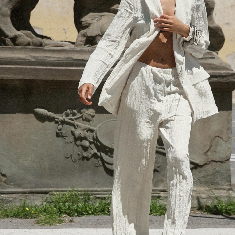 Zara Cream Wide-Leg Pants and blazer XS